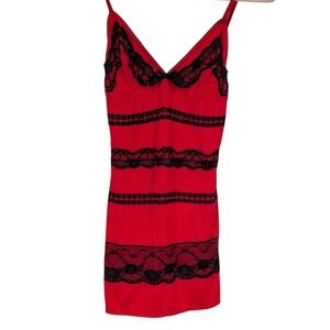 Frederick's of Hollywood Red Lace Trim Whimsigoth Dark Romantic Coquette Chemise